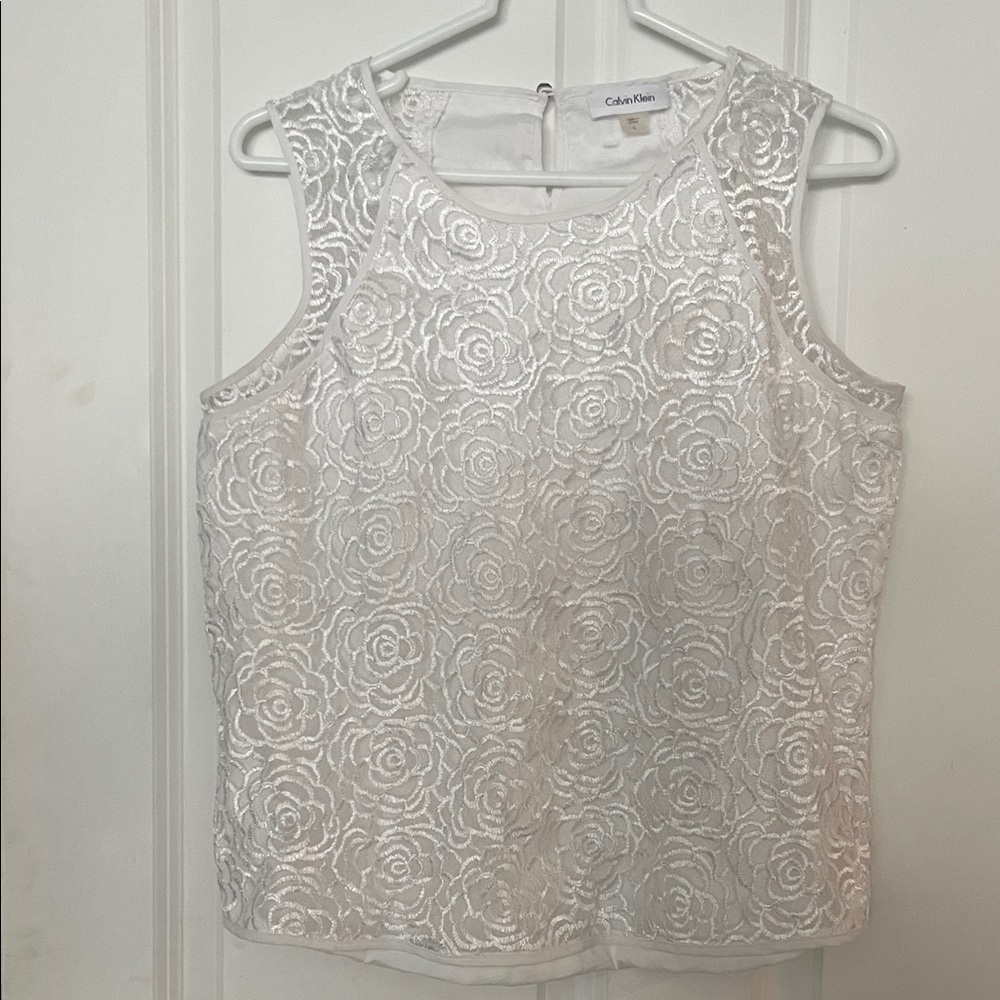 Calvin Klein Floral Lace Sleeveless Blouse - White